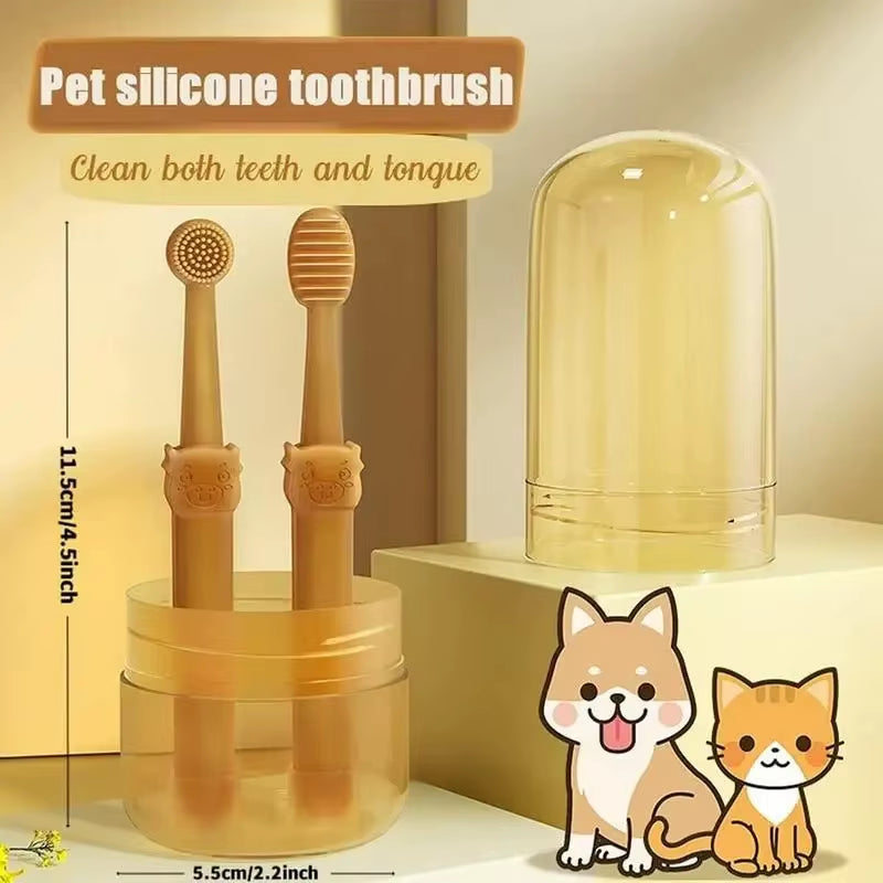 2Pcs Dog Toothbrush Plastic Pet Toothbrush with Soft Silicone Tongue Scraper Massage Multi-Angle Pets Cleaning Brush